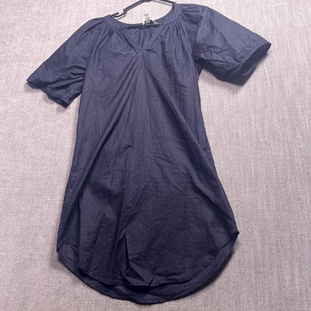Vintage Diane Von Furstenberg Shift Dress Womens 2 Navy Blue Silk Split Neck